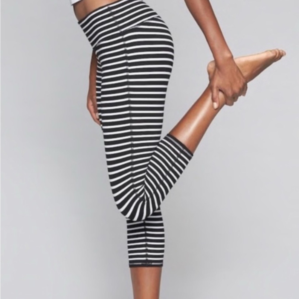 Athleta Chaturanga Capri Black and White Striped Leggings